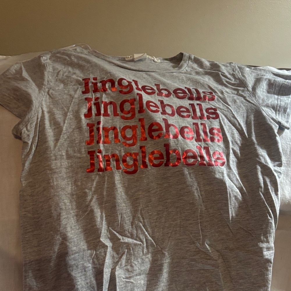 Gray T-Shirt with Red Jingle Bells Print